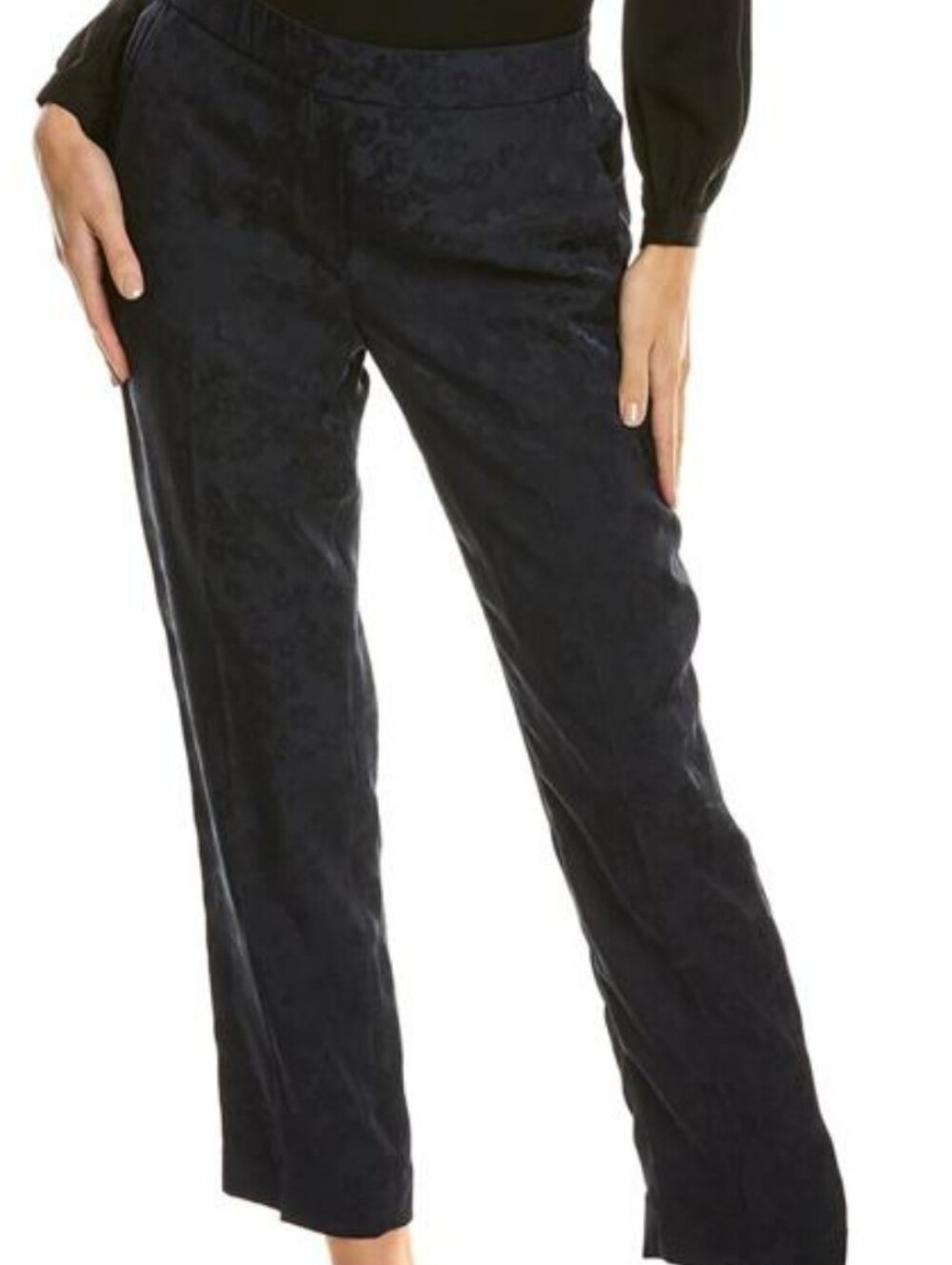 Theory Silky Nacy Blue Subtle Floral Print Trouser Tapered Midrise Pants